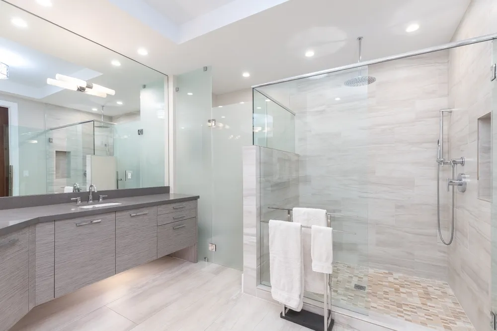 Bathroom remodel timeline showing demolition, rough-in, tile installation and final fixture work