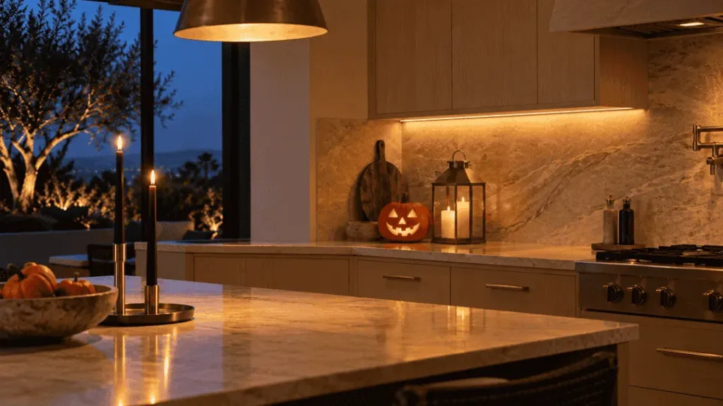 Blue hour Halloween kitchen glow