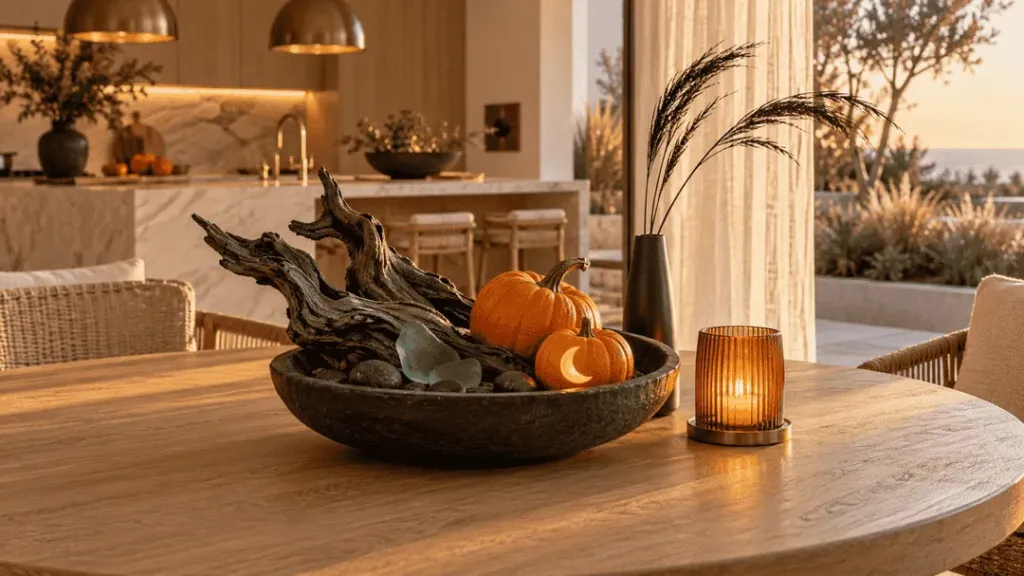 Coastal gothic Halloween table vignette
