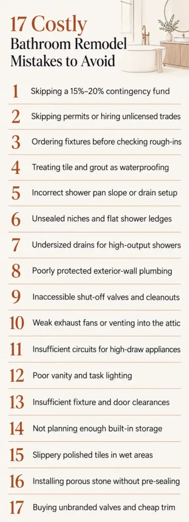 checklist of 17 bathroom remodeling mistakes that are cotsly
