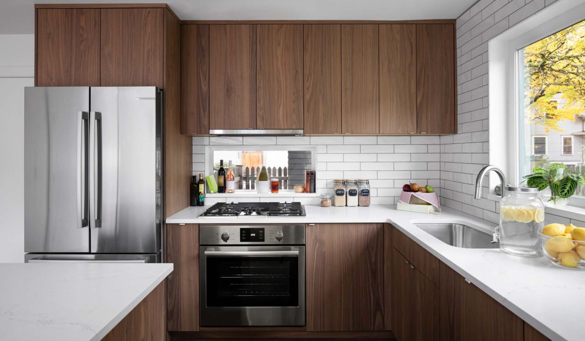 New designed modern kitchen fully styled with  stainless steel appliances.