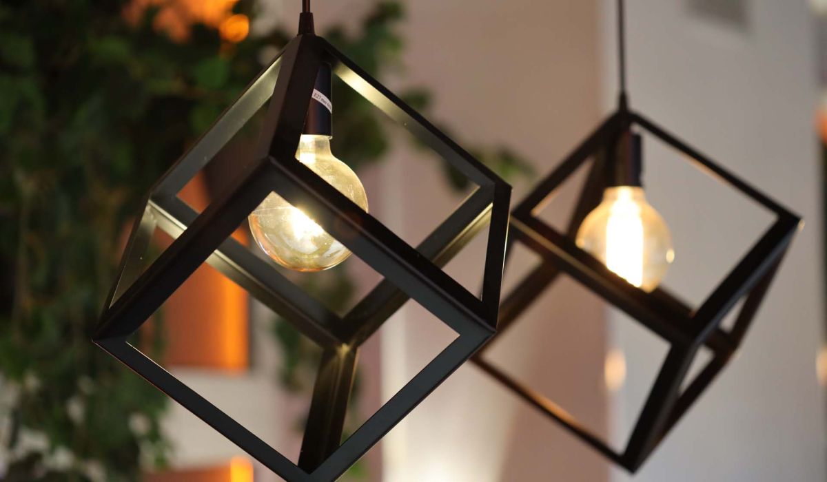 Two light fixtures suspended from the ceiling, providing soft lighting.